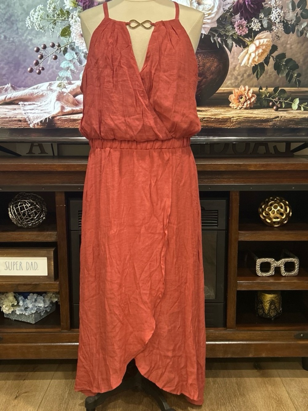 Luxology Rust Orange Sleeveless Wrap Maxi Dress